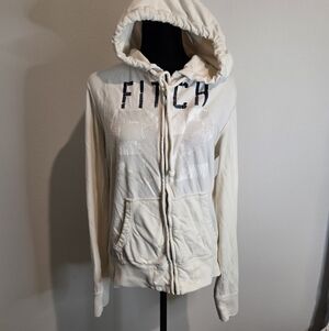 Y2k Abercrombie & Fitch Women's Cream Hoodie Jacket Medium 100% Cotton Mallcore